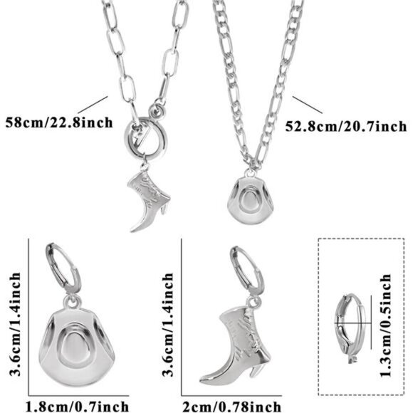 Cowgirl Chic Western Necklace Earrings Jewelry Set For Women Chunky silver - Picture 6 of 6